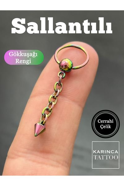 Karınca Piercing Zincir Sallantılı Spike Piercing Gökkuşağı Çelik Halka Kulak Nipple Conch Tragus Helix Piercing Küpe