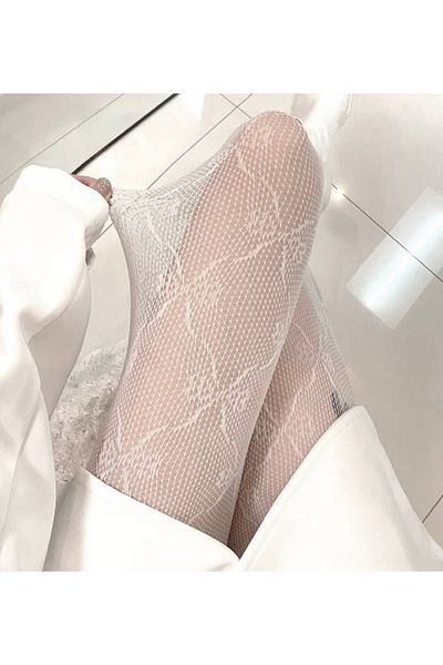 Tayse lingerie Gothic Bow Patterned White Pantyhose