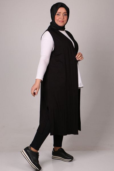 Eslina 34000 Plus Size Combed Cotton Out Vest - Black