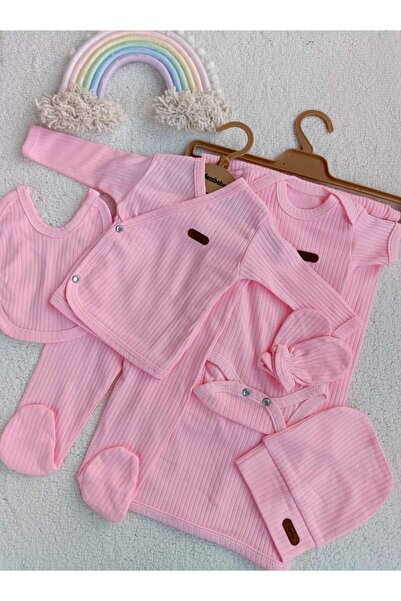Bilge Trend Kız Erkek Bebek Natural 7 Parça Pembe Hastane Çıkışı Zıbın Seti