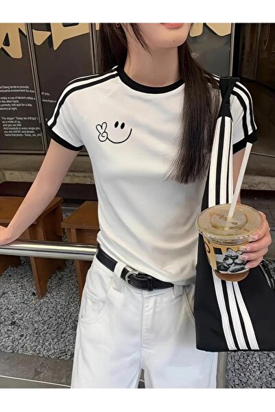 GOSSİP TEAM Crop Cut Smile εμπριμέ ριγέ μπλούζα κορμάκι