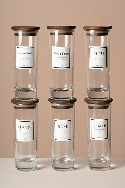 Fhilli سبايس - طقم بهارات مفرغة من خشب التوليب مكون من 6 قطع، حاوية تخزين زجاجية سعة 290 مل مع هدية