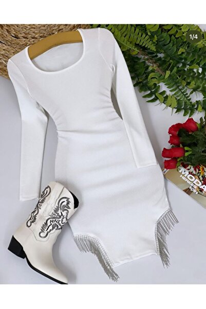 rose tml giyim Kadın Kaşkorse Etek Ucu Taş Saçak Elbise