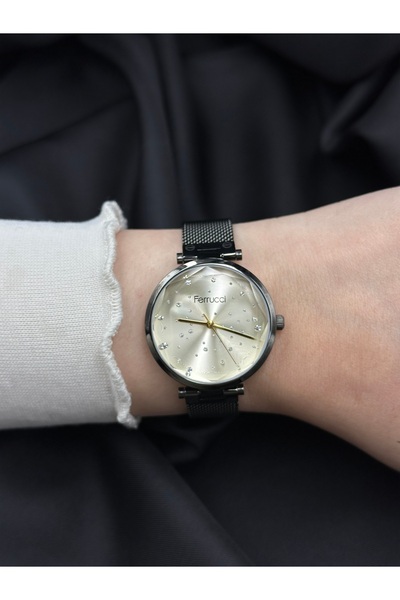 Ferrucci Taşlı Siyah Hasır Ferrucci Kadın Kol Saati