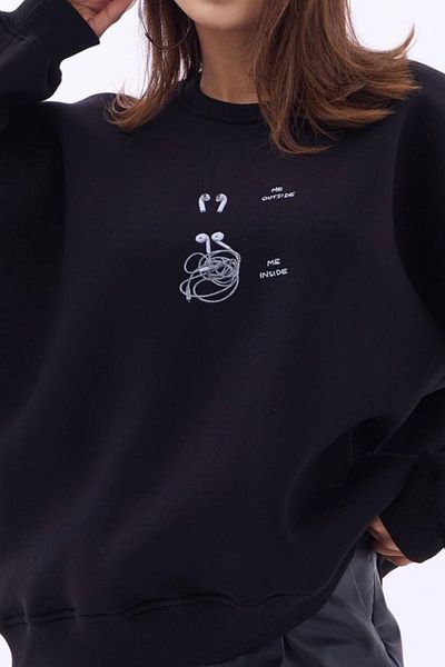 Fame Black Printed Sweat- Oversize Sweatshirt