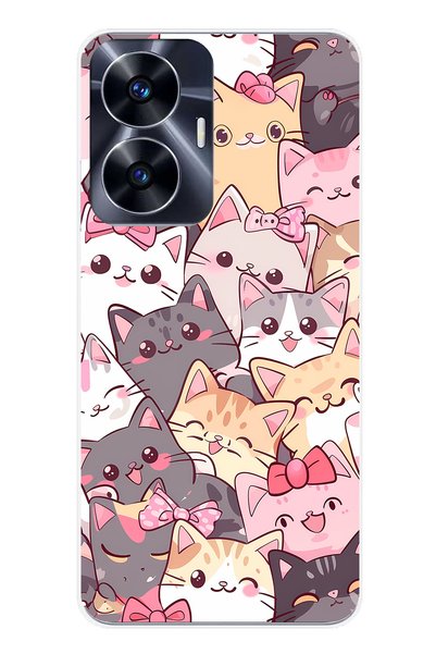 TechTree Realme C55 Compatible Cute Cats Transparent Silicone Case