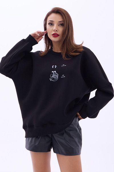 Fame Black Printed Sweat- Oversize Sweatshirt