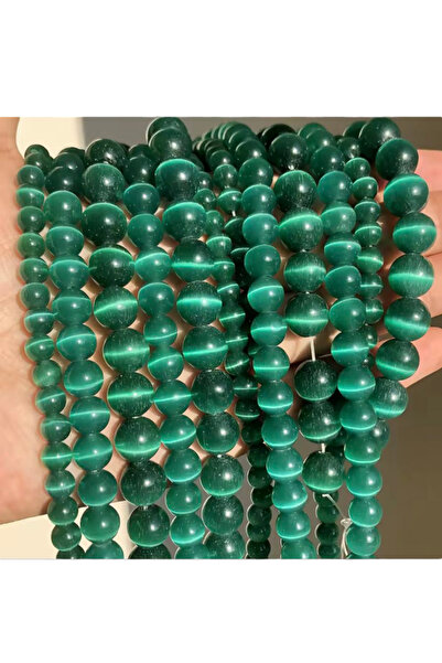 SESİKA HOBİ حجر طبيعي أصلي جودة عالية زمرد أخضر عين القطة 8 مم 1 سلسلة متوسط ...