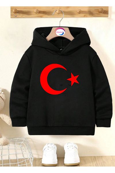 Pelna Hanorac pentru copii cu glugă, cu design special, steag turcesc din bumbac
