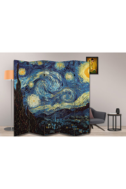 dbsanat Van Gogh - Starry Night Temalı Paravan Room Divider Oda Bölücü 180 x 200 cm
