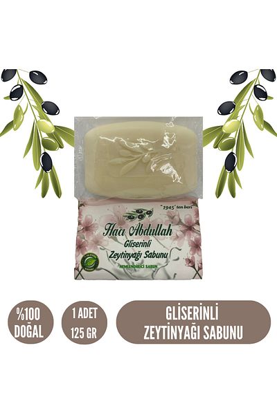 HACI ABDULLAH ZEYTİNYAĞLI DOĞAL SABUNLAR Glycerin Olive Oil Soap - 125Gr - (1 Piece)