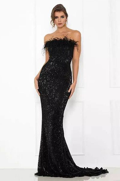ALFUDO Moda Collection Βραδινό φόρεμα Trend με πούλιες, λεπτομερές βελούδινο μαύρο φόρεμα