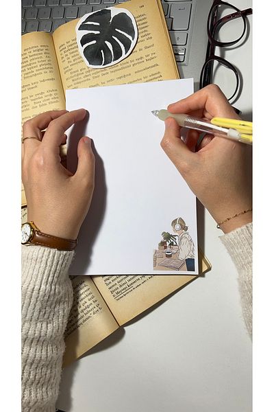 Handeto Kraft Lettering Themed A5 Notepad - Check Pluck Notebook with Glue Memo Pad and No Line Notebook