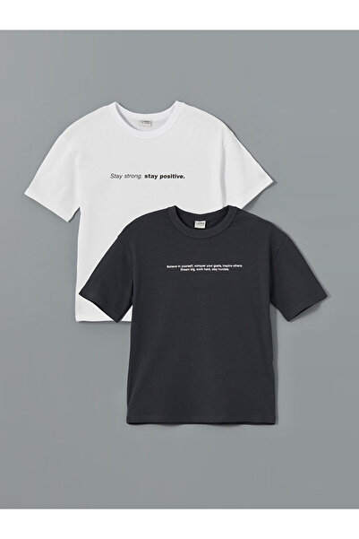 LC Waikiki Giyçık Store Anthracite Crew Neck Boys' T-Shirt 2-Pack