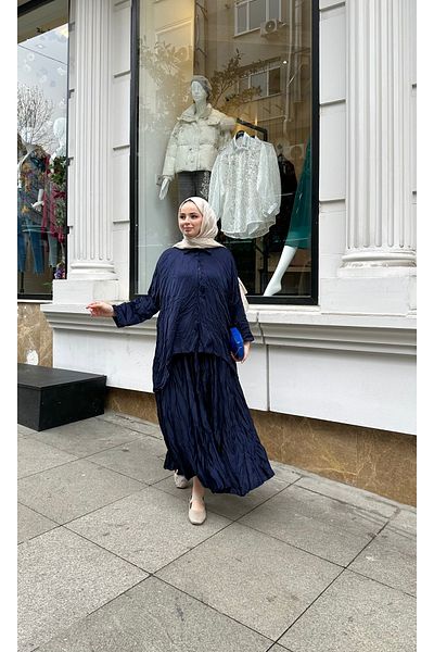 Ranasubaşı Imported Crash Skirt Suit Navy Blue