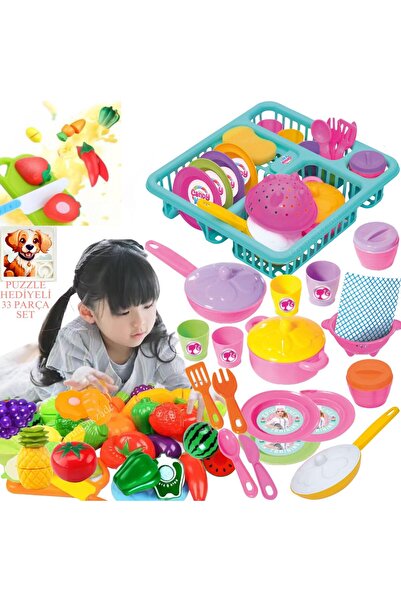 Depomiks Avm Oyuncak Bulaşıklık Tabak Tencere Set Kesilebilen Oyuncak Meyve S...