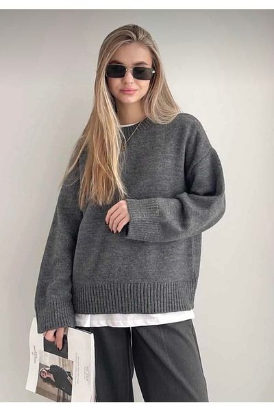 Gülce moda Smoked Crew Neck Oversize Knitwear Sweater