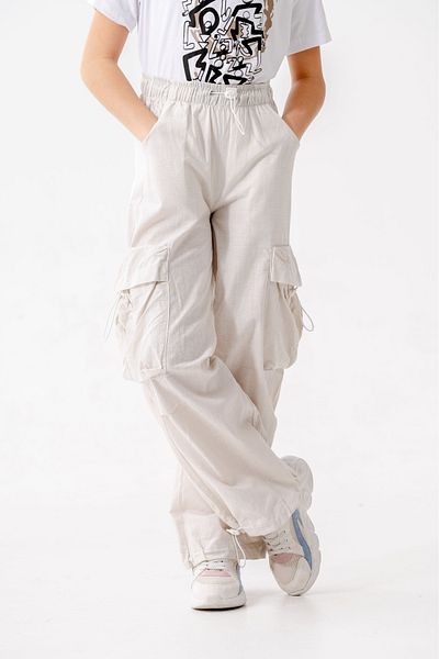 GİYİCEM TEKSTİL Girl's Elastic Waist Cargo Pants 2572