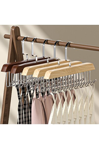 HETicaret Umeraș din lemn multifuncțional cu 8 cârlige eșarfă cravată curea s...