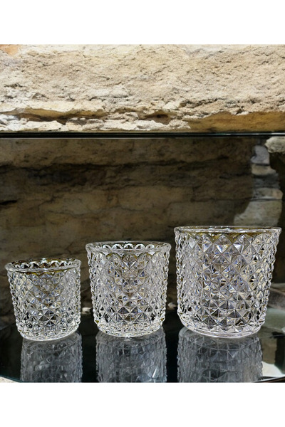 Genel Markalar Dekoratif 3 Lü Kesme Kristal Cam Mumluk - Üçlü mumluk