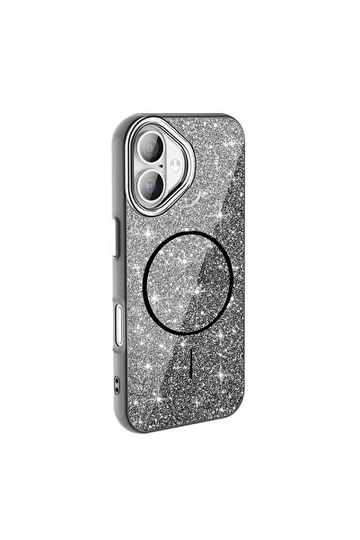Lopard Apple İphone 16 Kılıf Magsafe Şarj Destekli Parlayan Simli Kapak Okso