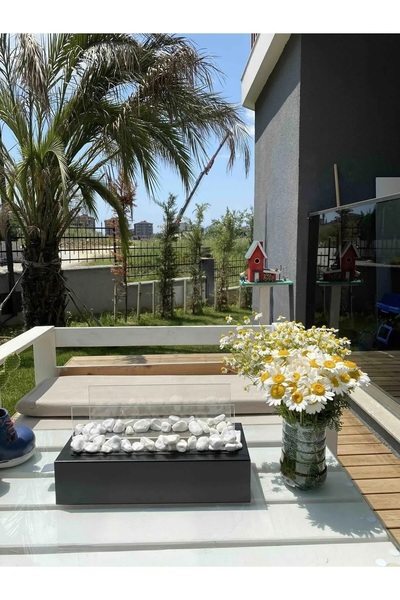 Edlab Metal Siyah Renk Masa Üstü Şömine Sertifikalı Yakıt