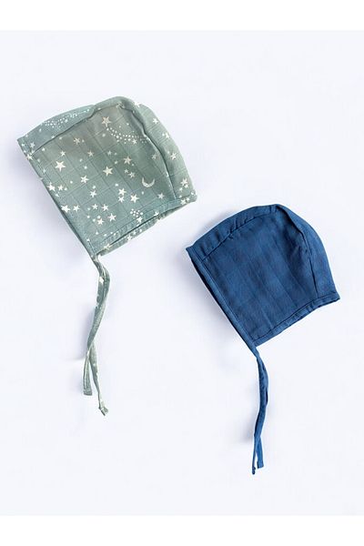 runbaby 2 Pieces Single Layer Muslin Double Sided Baby Bonnet Hat (3-9 Months)