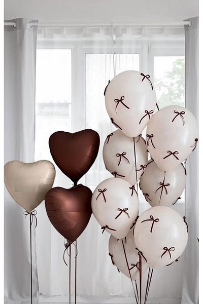 Çemrek Süs Parti Brown Bow Balloon Beige Coffee Heart Balloon Set 13 Pieces