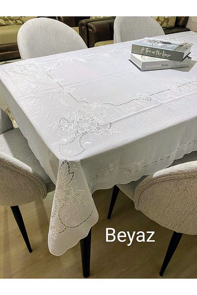 Blue Home MEIWA EMILY Față de masă albă de bucătărie PVC cu dantelă Vizual anti-alunecare Rezistent la lichide Personalizare gaură