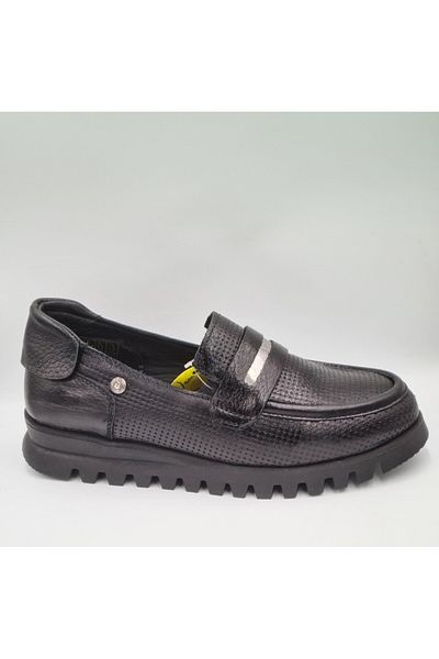 Mammamia D25YA-3190 Pantofi de zi cu zi pentru femei din piele naturală cu imprimeu negru
