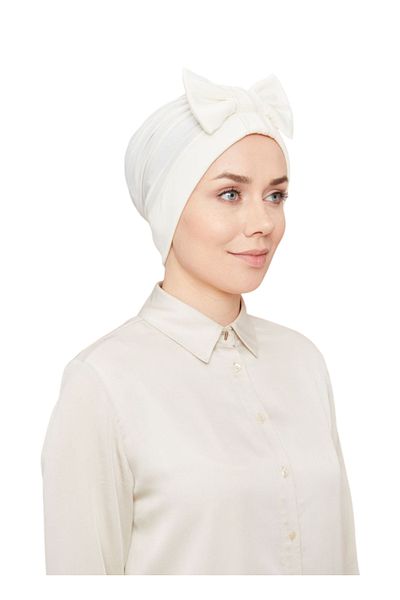 Melodi Scarf Γυναικείο Hijab Φιόγκος Εξωτερικό Καπό Έτοιμο Turban Ecru