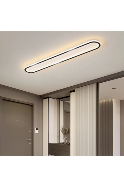 N Naturel Aydınlatma 100cm Ledli Plafonyer Avize / Içe Ve Dışa Işık / 3 Renk Işıklı / Siyah Renk Çerçeve