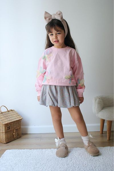 Elidabutik Tulle Floral Applique Balloon Skirt Set