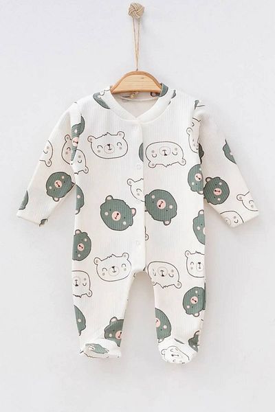 Krazber Teddy Bear Printed Ribbed Baby Rompers - 100% Cotton