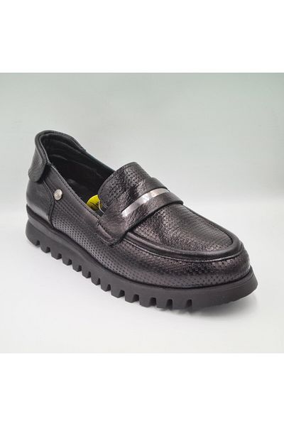 Mammamia D25YA-3190 Pantofi de zi cu zi pentru femei din piele naturală cu imprimeu negru