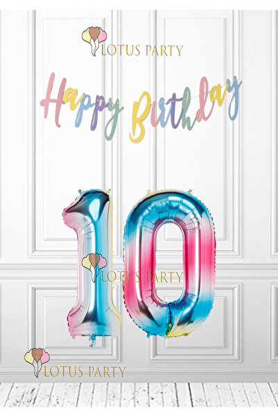 LOTUS PARTY بالون أرقام قوس قزح - لافتة ماكارون - بالون أرقام وحيد القرن لعمر 1