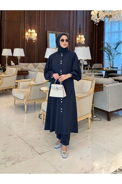 sevannaluxurydesign İnci Düğme Detay tunik & pantolon takım