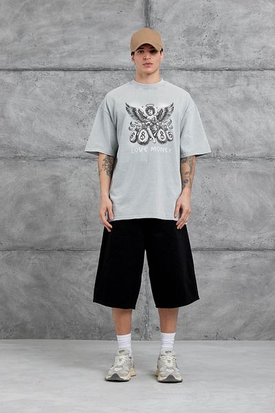 NOMARC Γκρι Love Money Written Washable Oversize Tshirt