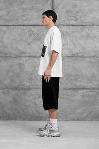 NOMARC Ανδρικό μπλουζάκι με λευκή διεθνή εικονογράφηση, oversize