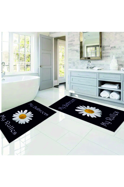 krm dünya ürünleri PAPATYA Desenli Yazılı Modern Banyo Halısı İkili Banyo Pas...