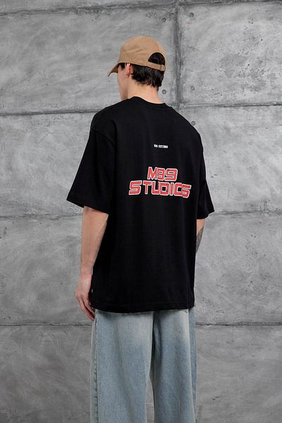 NOMARC Μαύρο M99 Studio με Γράμμα Oversize T-shirt