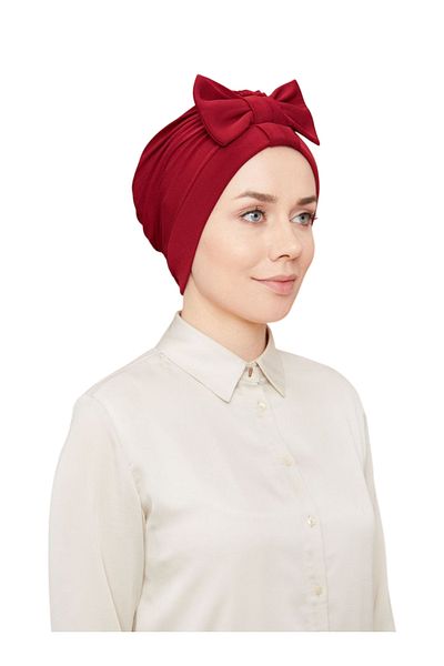 Melodi Scarf Women's Hijab Bowknot Outer Bonnet Ready Turban Burgundy