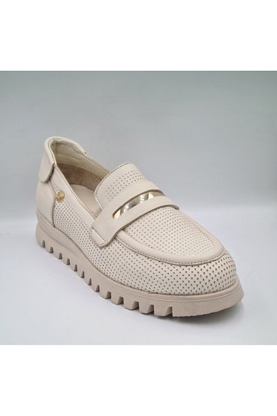Mammamia D25YA-3190 Pantofi de zi cu zi pentru femei, din piele naturală, imprimați în culoarea crem