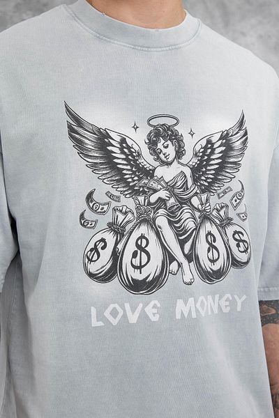 NOMARC Γκρι Love Money Written Washable Oversize Tshirt