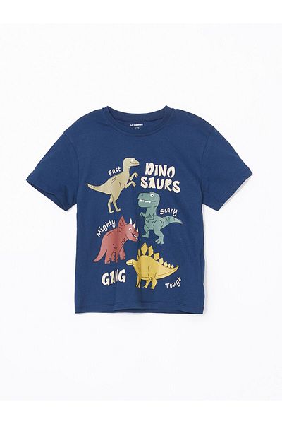 LC Waikiki Tricou pentru băieți cu imprimeu de dinozaur cu gât crew nou sezon, pachet de 3 - S56960Z1
