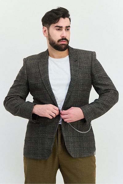 Asos Design Men Skinny Fit Ckeckered Semi Formal Blazer With Chain Detail, Brown
