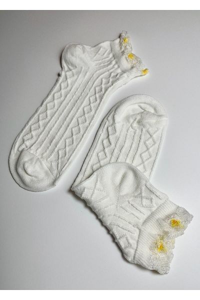 Rumon Knitted Embossed Lace Detailed Cotton Women's Socks