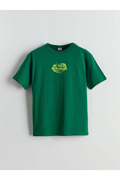 LC Waikiki Παιδικό μπλουζάκι LCW Kids Green Crew Neck για αγόρια