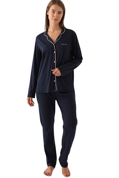 Pierre Cardin Modal Pajama Set 2025 - Modal Combed Cotton Long Sleeve Plain Leg Pajamas
