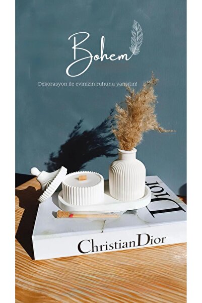 HEİGMANN Bohem tarzi dekorasyon 3 lü aksesuar seti pampas çiçek dahil